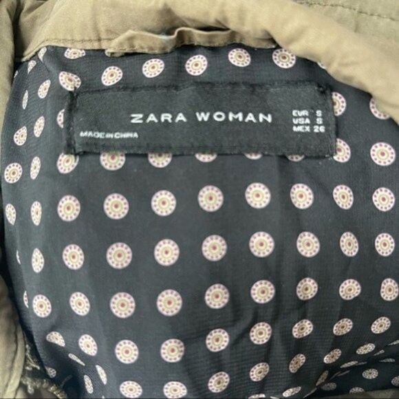 Zara woman olive green long military jacket size small BoxV patches - Picture 5 of 8